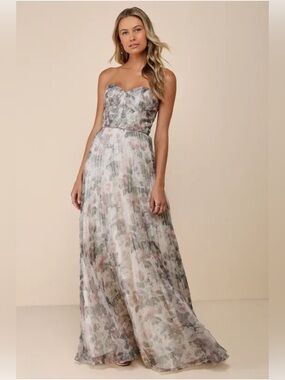 Most Beautiful Day Ivory Multi Floral Print Organza Maxi Dress | Size 4